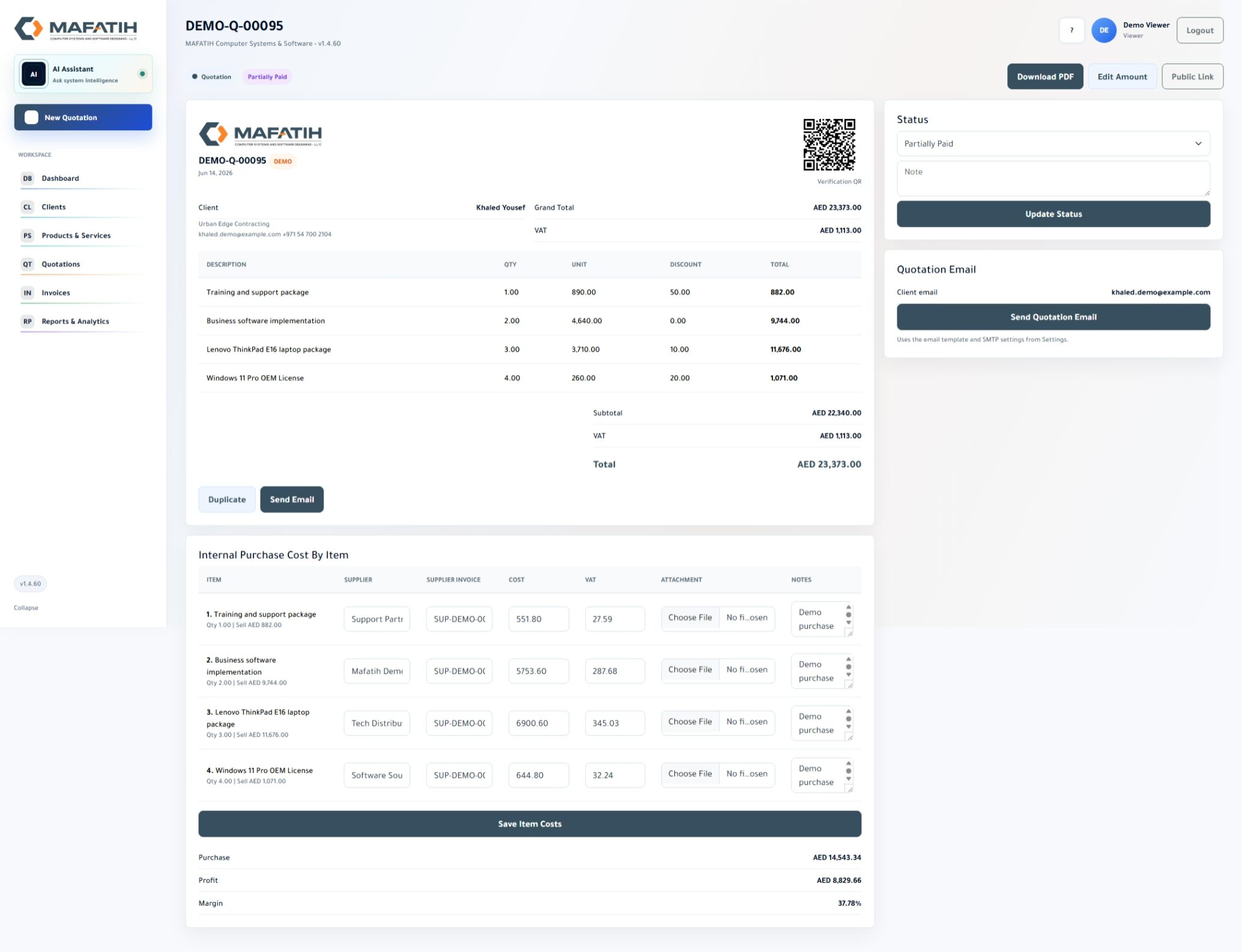 Mafatih invoice system quotation detail screen