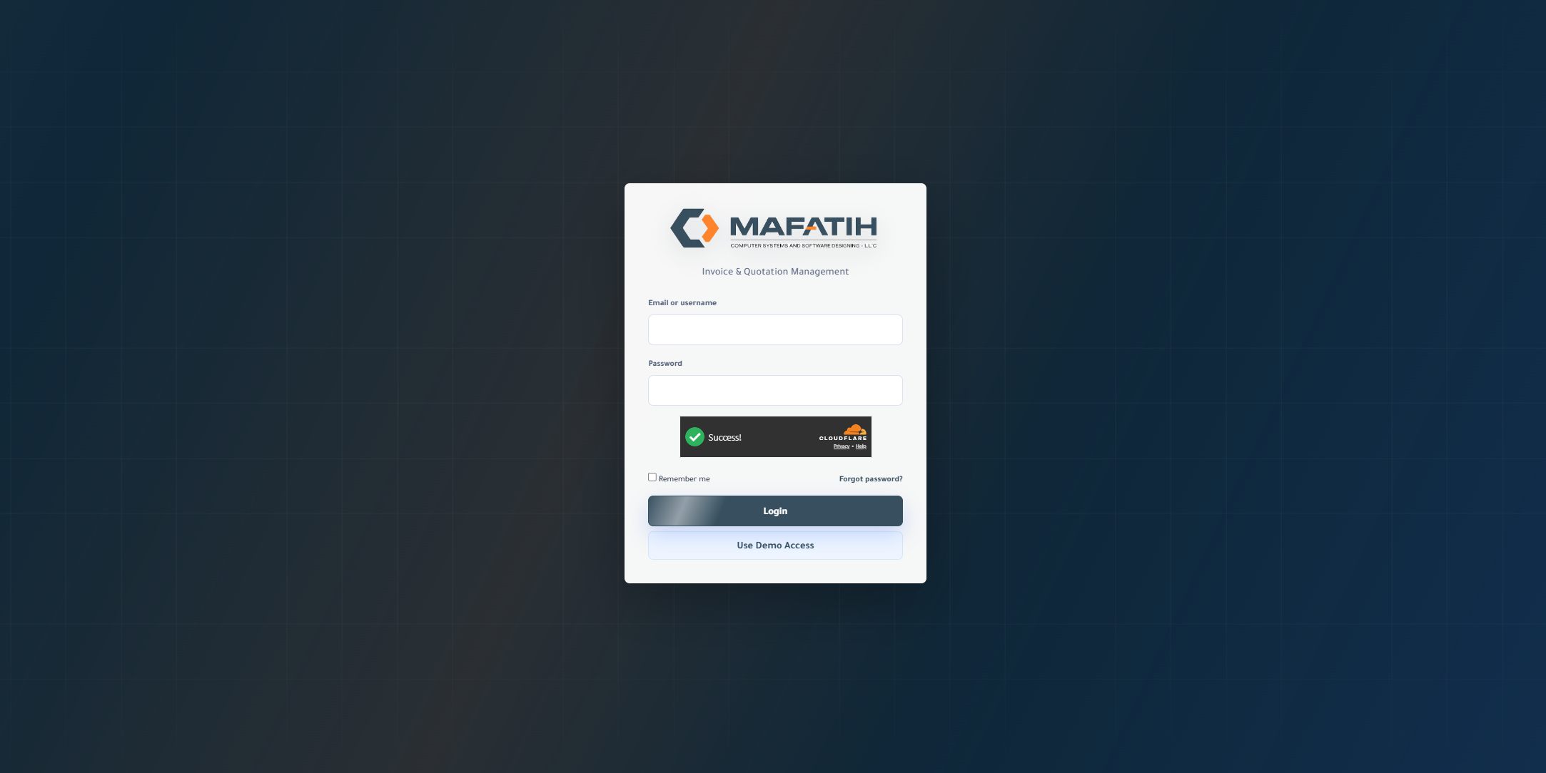 Mafatih invoice system demo login screen
